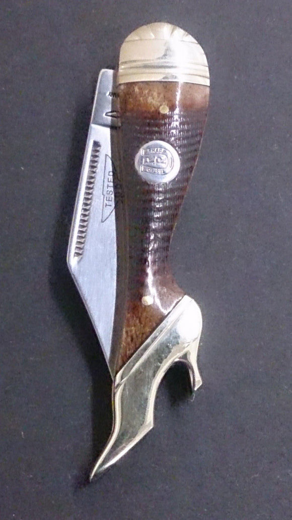 Rough Rider Folding Pocket Knife, Leg Shaped, Brown Textured Design - Roadshow Collectibles