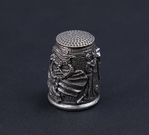 Thimble, Cast In Pewter, Theme, Couple, Man, Woman With Basket in Arm - Roadshow Collectibles