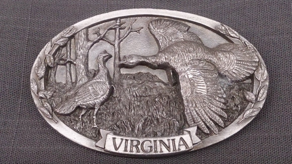 Belt Buckle, By H. Bryant, 1990, Virginia, Forest Scene, Wild Turkeys - Roadshow Collectibles