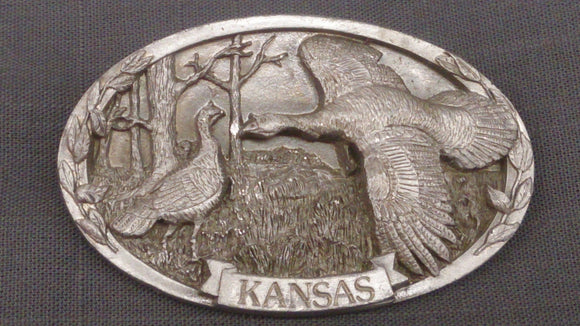 Belt Buckle, By H. Bryant, 1990, Kansas, Forest Scene, Wild Turkeys - Roadshow Collectibles