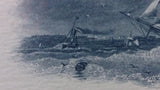 Matte Framed Three Mast Schooner in Rough Waters Engraved Print
