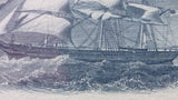 Matte Framed Three Mast Schooner in Rough Waters Engraved Print