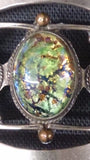 Handcrafted 4 Panel Design Dragon Breath Cabochons Sterling Silver Taxco Bracelet