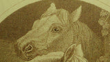Vintage Engraved Horse Print Two Horses & Pigeons in Wreath Frame