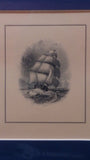 Engraving Print, Group Of Schooners Battling Rough Waters Matte Framed