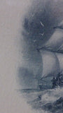 Engraving Print, Group Of Schooners Battling Rough Waters Matte Framed