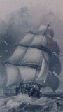 Engraving Print, Group Of Schooners Battling Rough Waters Matte Framed