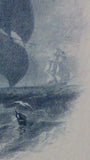 Engraving Print, Group Of Schooners Battling Rough Waters Matte Framed