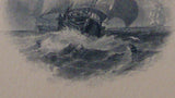 Engraving Print, Group Of Schooners Battling Rough Waters Matte Framed