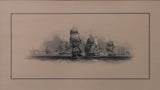 Engraved Maritime Print Five Schooners with Steam Power Framed Collectible