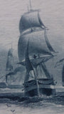 Engraved Maritime Print Five Schooners with Steam Power Framed Collectible