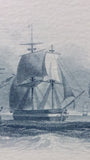 Engraved Maritime Print Five Schooners with Steam Power Framed Collectible