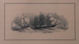 Vintage Schooners Maritime Print Matte Framed Engraved Art