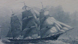 Vintage Schooners Maritime Print Matte Framed Engraved Art