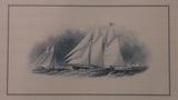 Engraved Printers Proof Topsail Schooners in Rough Waters Matte Framed