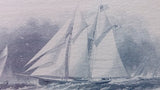 Engraved Printers Proof Topsail Schooners in Rough Waters Matte Framed