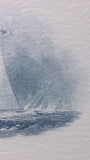 Engraved Printers Proof Topsail Schooners in Rough Waters Matte Framed
