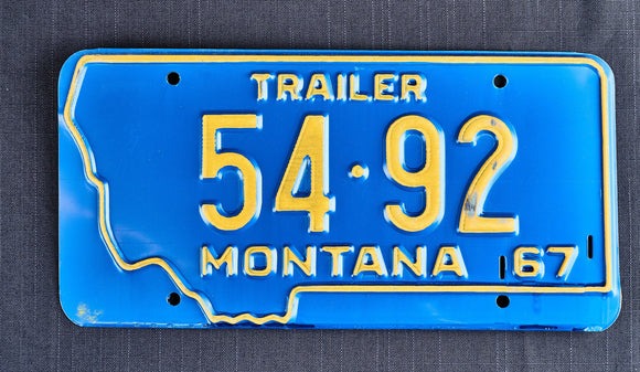 Trailer License Plate, 1967, Montana, Plate Number 54*92 - Roadshow Collectibles