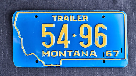 Trailer License Plate, 1967, Montana, Plate Number 54*96 - Roadshow Collectibles