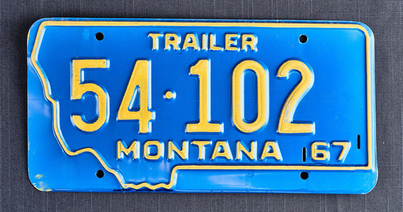 Trailer License Plate, 1967, Montana, Plate Number 54*102 - Roadshow Collectibles