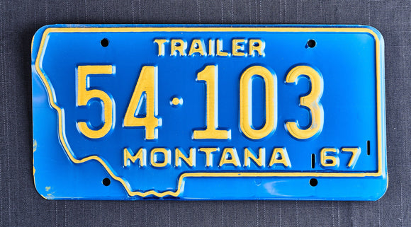 Trailer License Plate, 1967, Montana, Plate Number 54*103 - Roadshow Collectibles