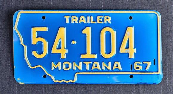 Trailer License Plate, 1967, Montana, Plate Number 54*104 - Roadshow Collectibles