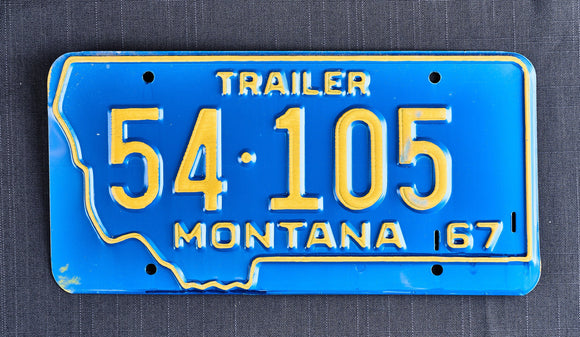 Trailer License Plate, 1967, Montana, Plate Number 54*105 - Roadshow Collectibles