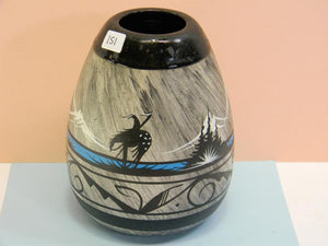 Pottery Vase Handmade, Etched Warrior and Horse, Signed, Navajo 1960 - Roadshow Collectibles