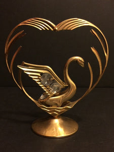 Swan Wrapped Around Heart with Austrian Crystals, 24k Gold Plated - Roadshow Collectibles