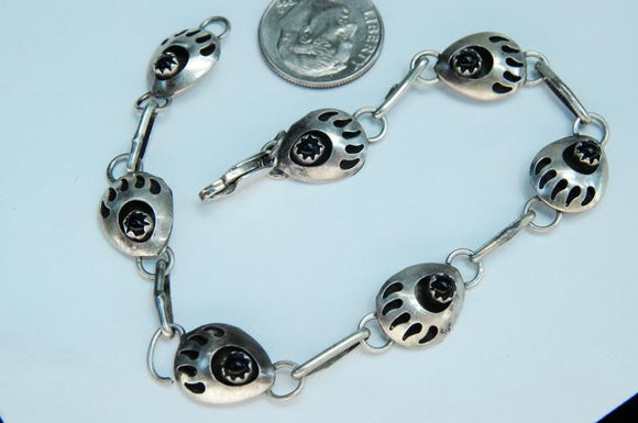 Bracelet, Navajo Indian, Sterling Silver & Black Onyx, Bear Paw Design - Roadshow Collectibles