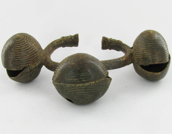 African Cuff Bracelet, Three Bells, Heavy Copper Bronze, Cast In Wax - Roadshow Collectibles