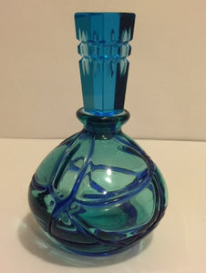 Studio Art Glass Perfume Bottle Light Blue Body Dark Blue Swirl Layer - Roadshow Collectibles