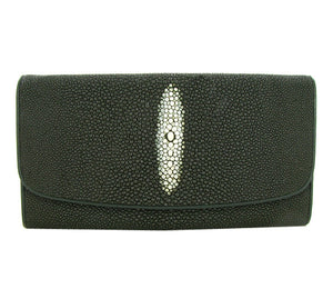Stingray Women's Hide Clutch Purse Wallet Dark Green Multiple Sections - Roadshow Collectibles