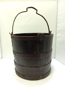 Hand Made Wood Water Bucket with Wrought Iron Bands and Handle - Roadshow Collectibles