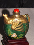 Chinese Peking Glass Overlay Snuff Bottle Hand Painted Flowers Dragon - Roadshow Collectibles