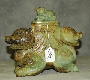 Tank Pot Bottled Vase, Pixiu Creatures, Hand Carved In Jade, Chinese - Roadshow Collectibles