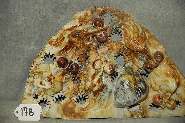 Jade, Group Of Fish & Shells, Hand Carved, Pale Green, Russet, Chinese ...