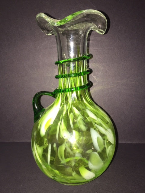 Murano Style Green Glass Vase, Ruffled Lip, Bulb Base - Roadshow Collectibles