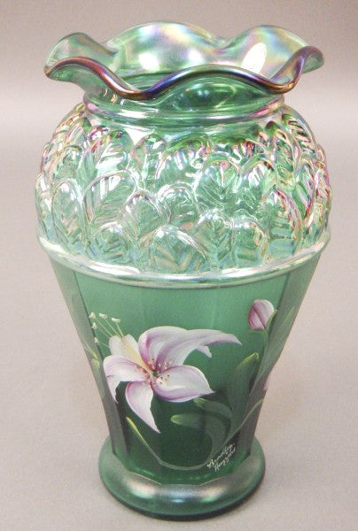 Fenton Designer Showcase Series Vase, Green Iridescent, Hand Painted - Roadshow Collectibles