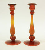 Art Glass Pedestal Dish and Matching Candlestick Holders, Orange - Roadshow Collectibles