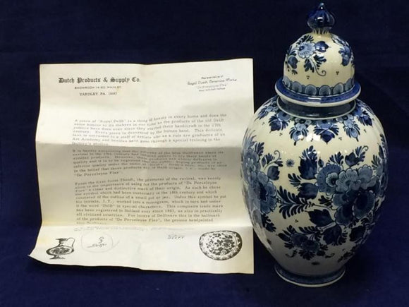 Royal Delft Porcelain Jar, Blue & White Floral Pattern Made In Holland - Roadshow Collectibles