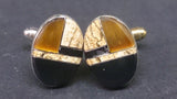 Sterling Silver Oval Shaped Cufflinks, Inlaid with Multiple Stones - Roadshow Collectibles