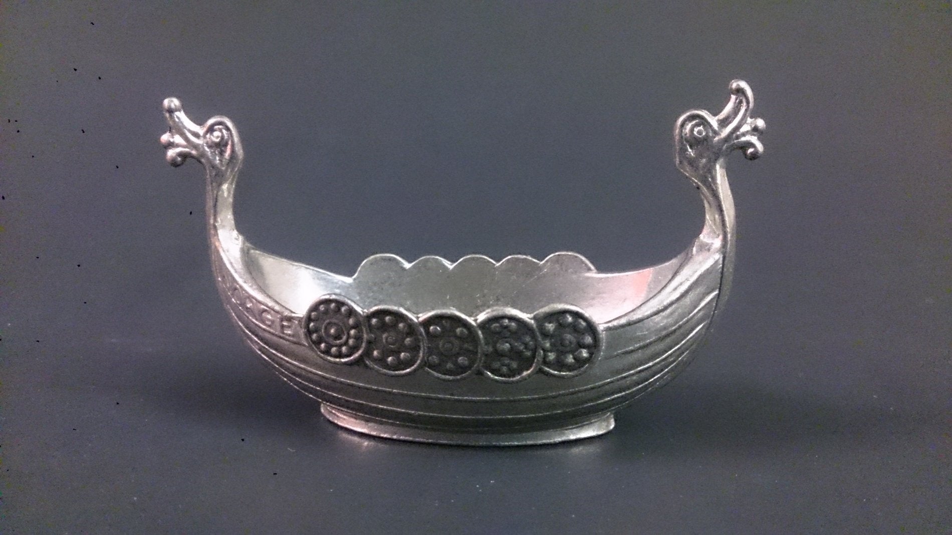 Viking Ship Salt Cellar Pewter, Spoon Sterling Silver, Bergen