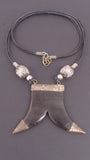 Necklace, African Tribal Horn Symbol, Leather, Silver Beads & Caps - Roadshow Collectibles