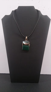Sterling Silver Necklace Pendant, Abalone Pearl, Green Agate Gemstone - Roadshow Collectibles