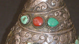 Tibetan Shell Horn Silver Turquoise and Semi-Precious Stones Encrusted - Roadshow Collectibles