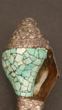 Tibetan Shell Horn Silver Turquoise and Semi-Precious Stones Encrusted - Roadshow Collectibles