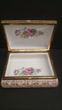 Jewellery Box Porcelain, Cameo, Oval Floral Relief Design, Gold Leaves
