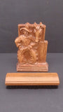 Cowboy & Horse Boot Or Shoe Polish Brush Holder, Hand Carved, Walnut - Roadshow Collectibles