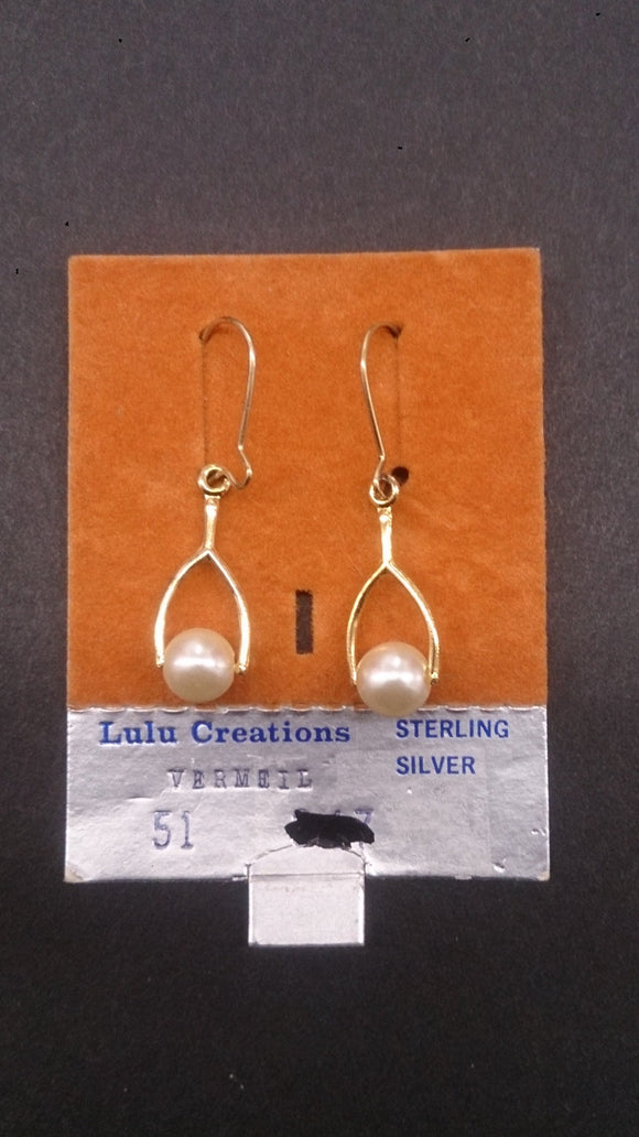 Lulu Creations, Gilded Sterling Silver Drop Hung Style Pearl Earrings. - Roadshow Collectibles
